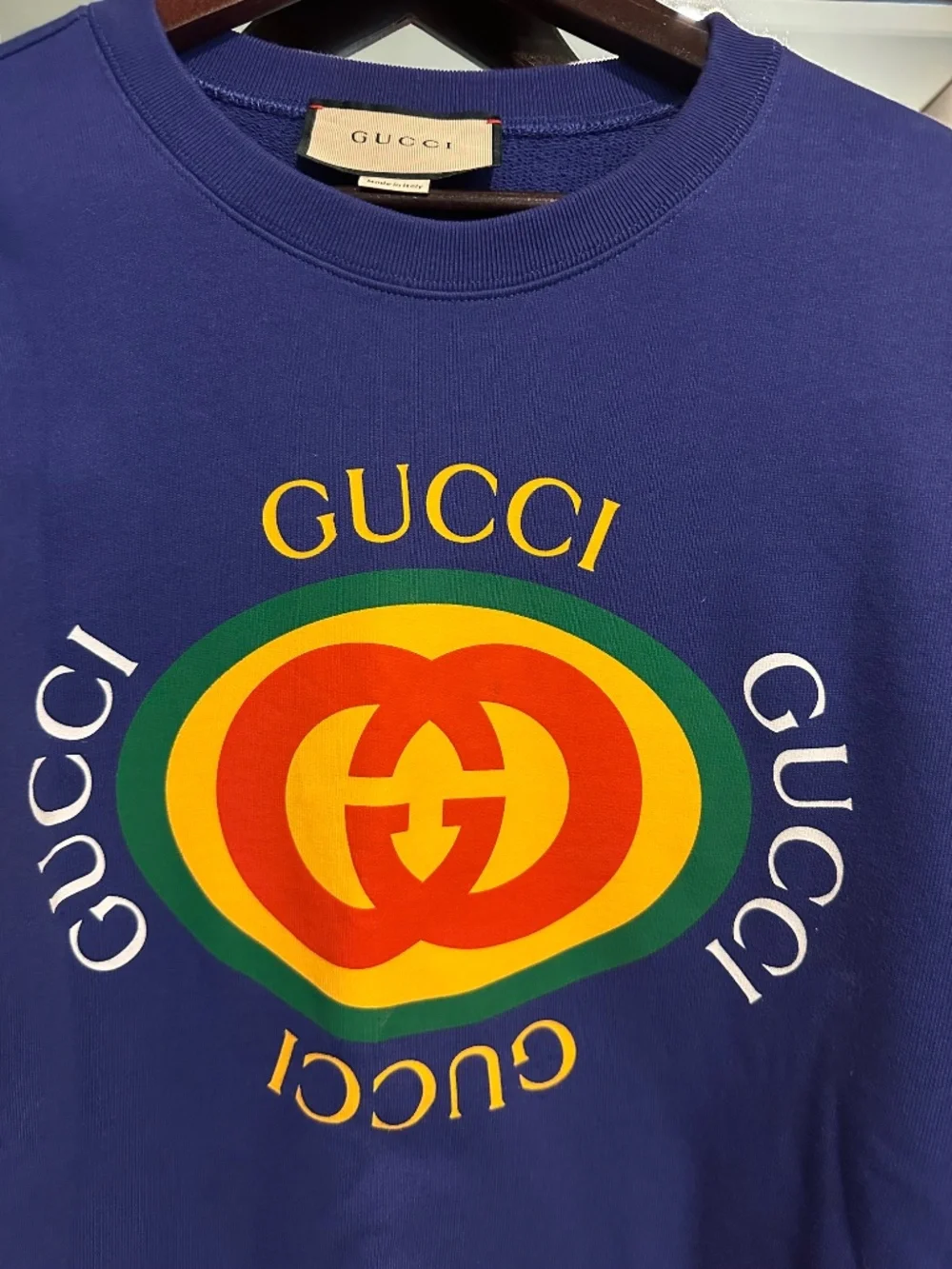 Gucci Men's Interlocking GG Logo Crewneck Sweatshirt Blue XS — Like New